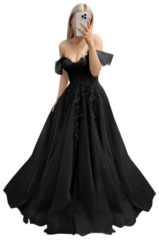 Tulle Lace Appliques Prom Dresses for Women 2027 Long Off Shoulder A-Line Formal Evening Party Ball Gowns
