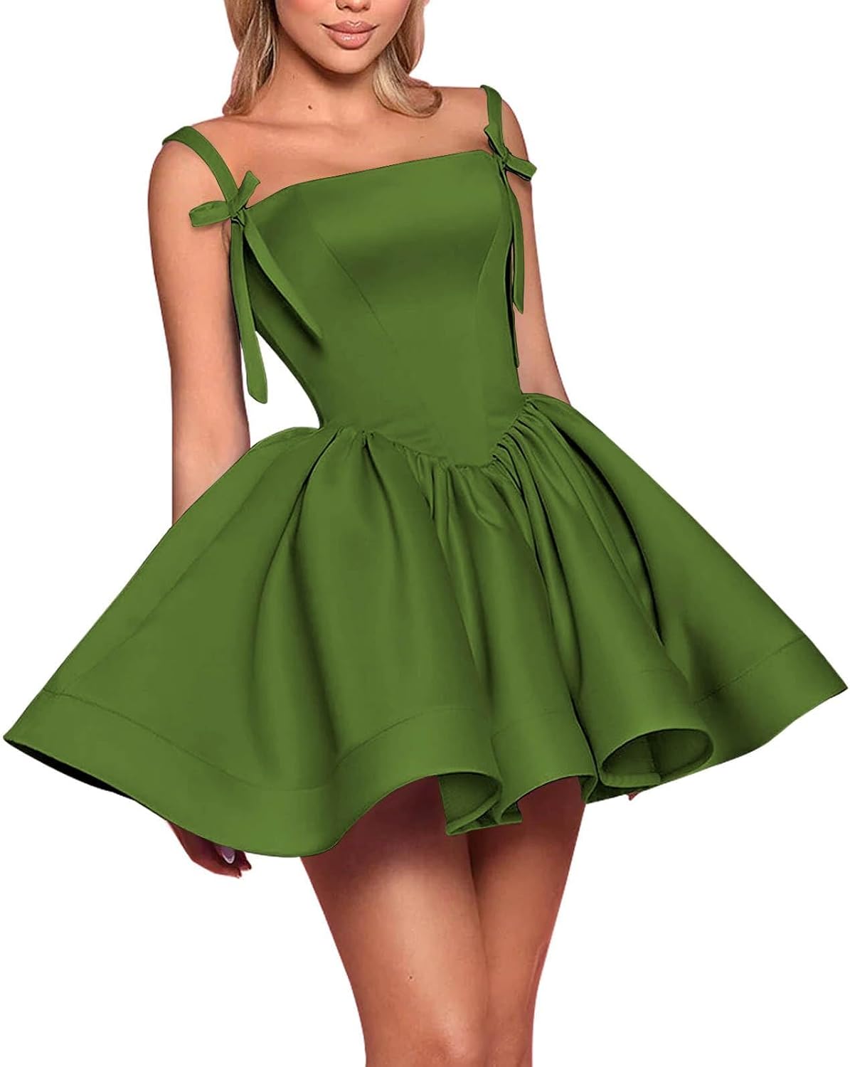 Satin Homecoming Dresses for Teens 2027 Spaghetti Straps Square Neck A-line Short Prom Dresses with Pockets
