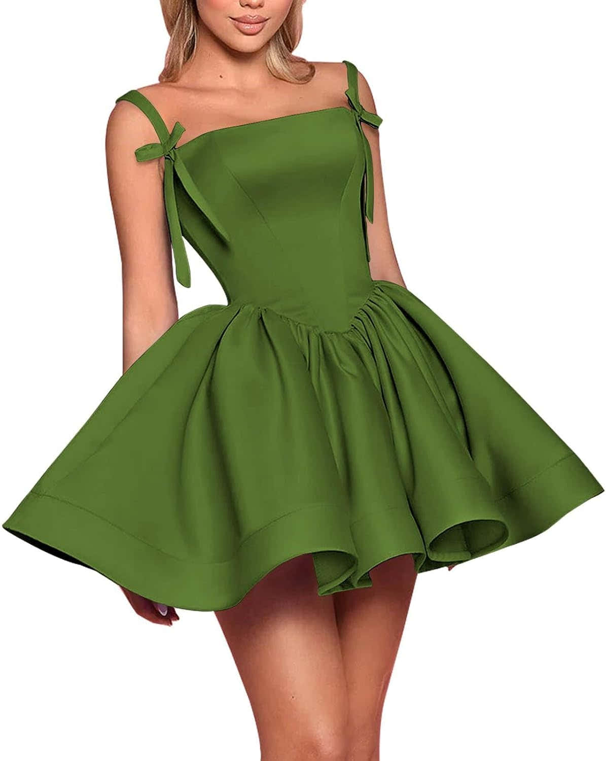 Satin Homecoming Dresses for Teens 2027 Spaghetti Straps Square Neck A-line Short Prom Dresses with Pockets