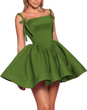 Satin Homecoming Dresses for Teens 2027 Spaghetti Straps Square Neck A-line Short Prom Dresses with Pockets