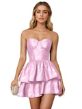 Jacquard Satin Homecoming Dresses 2026 Tiered Layed Aline Strapless Formal Cocktail Party Gown