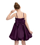 Satin Homecoming Dress for Girls Short Satin Flower Girl Dresses for Wedding Party Prom Gown with Bow