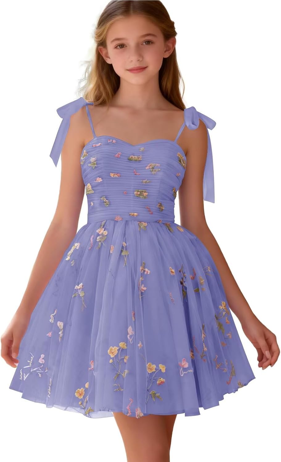 Floral Embroidery Junior Bridesmaid Dress Tulle Sweetheart Neck Girls Prom Dresses Fairy Short Formal Flower Girl Gown