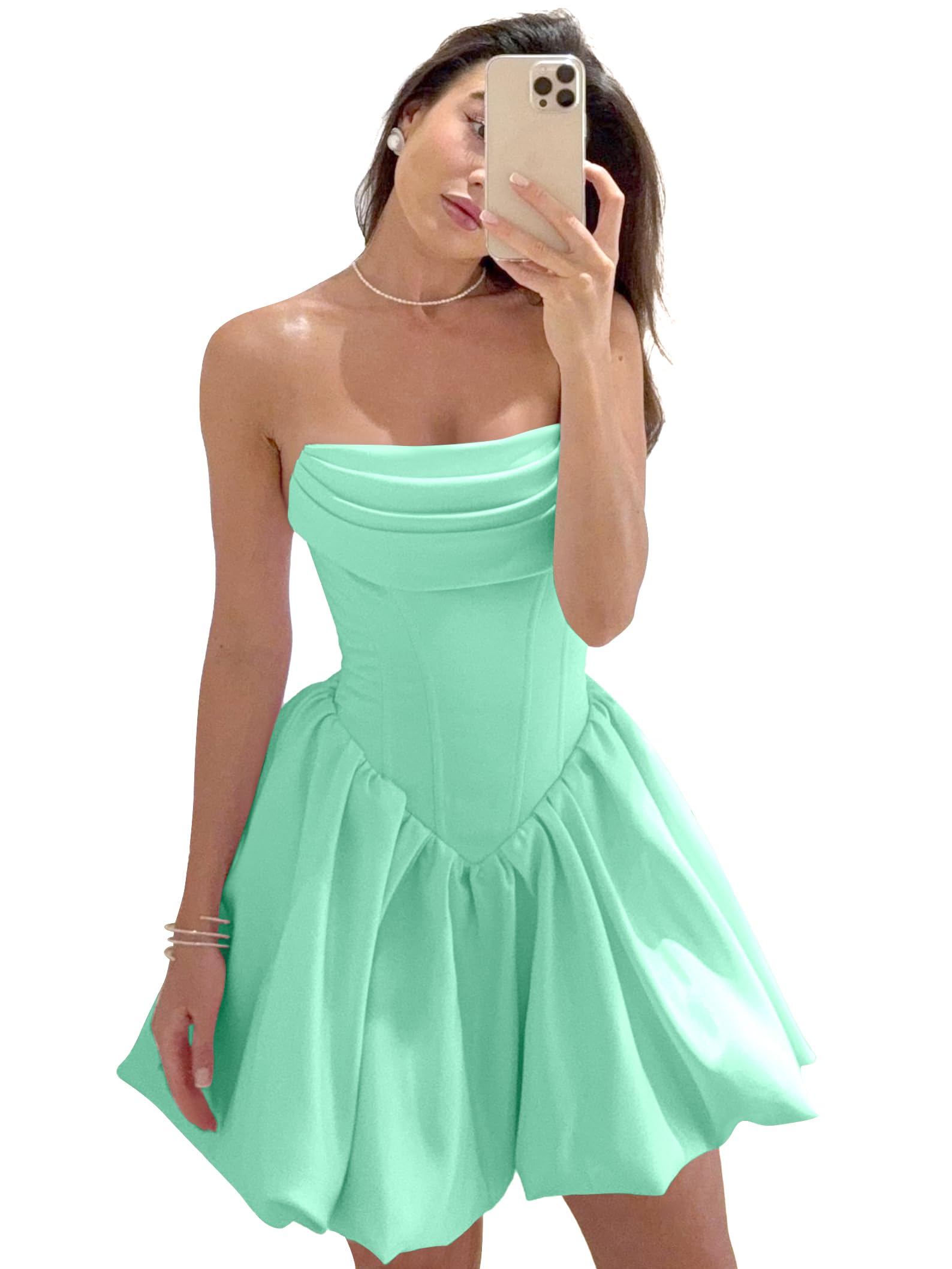 Satin Flower Bud Homecoming Dress Short Prom Dress Cowl Neck Pleated A Line Mini Cocktail Party Gown