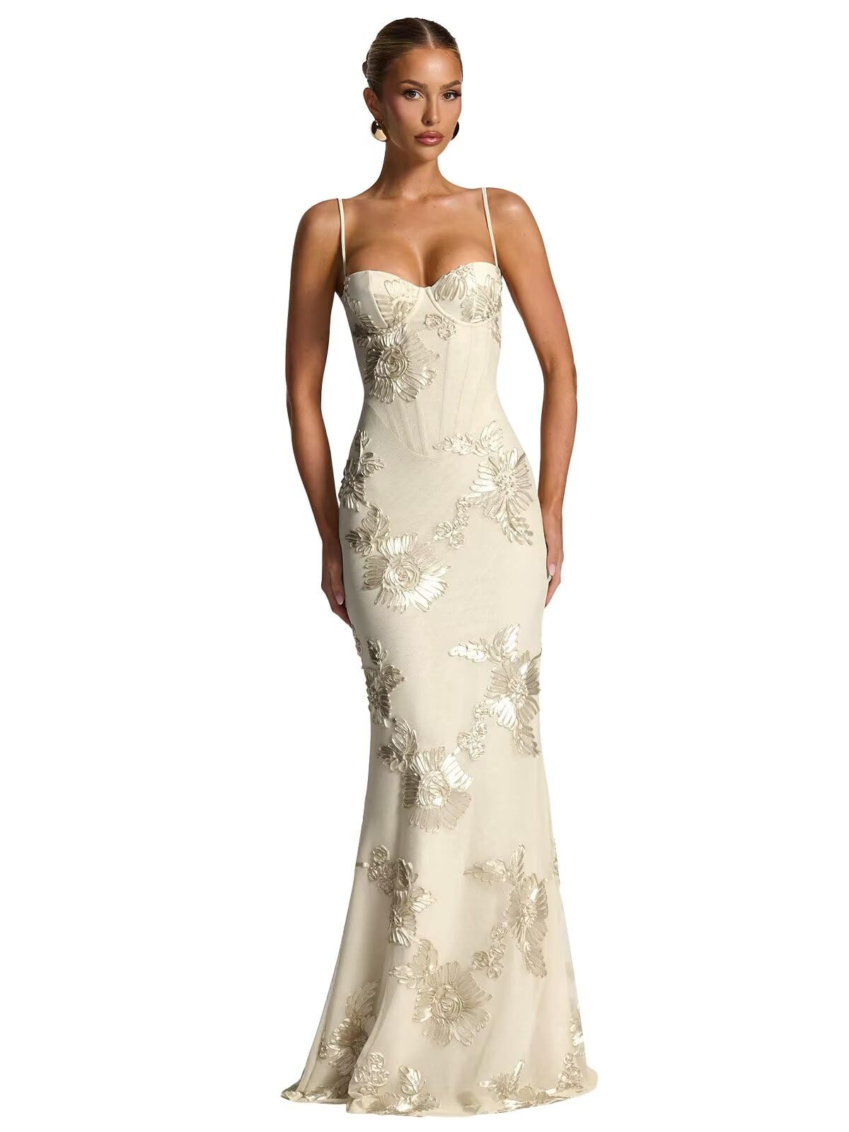 Spaghetti Straps Mermaid Prom Dress 2026 Floral Embroidery Long Corset Formal Evening Gowns