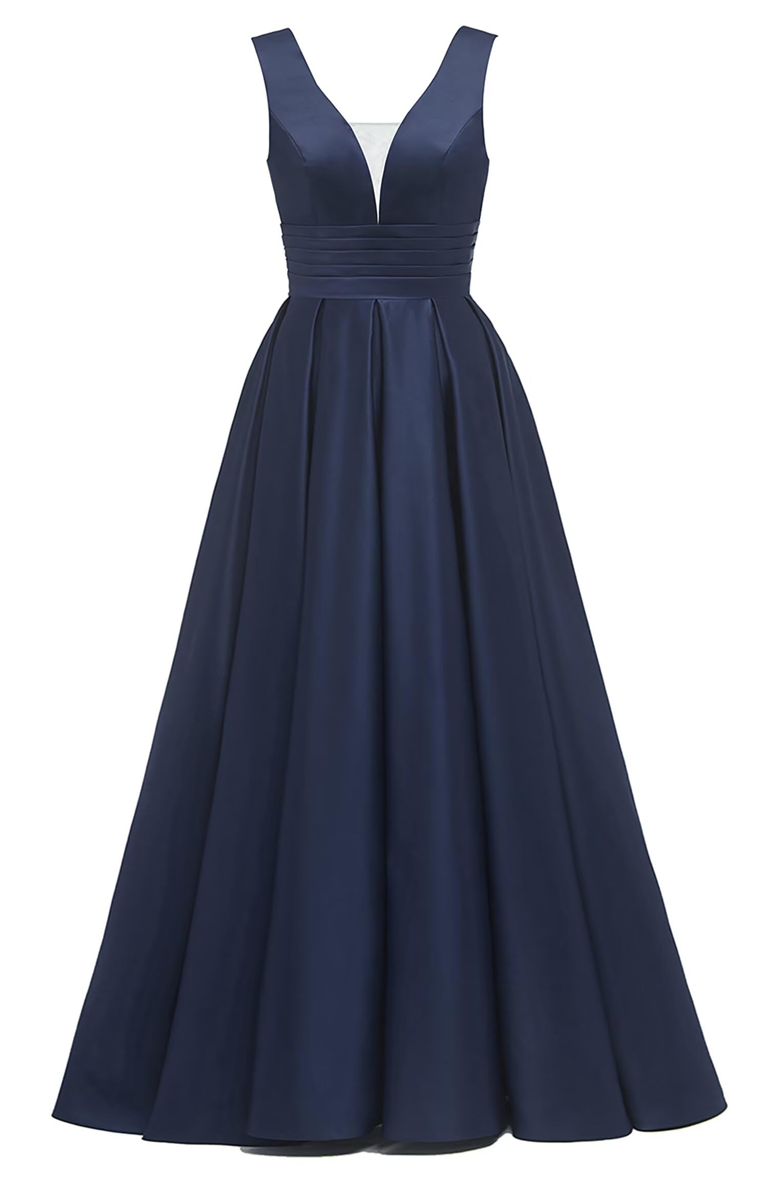 Glitter Satin Prom Dresses for Women Long V Neck A-Line Pleated Formal Evening Party Gowns with Pockets