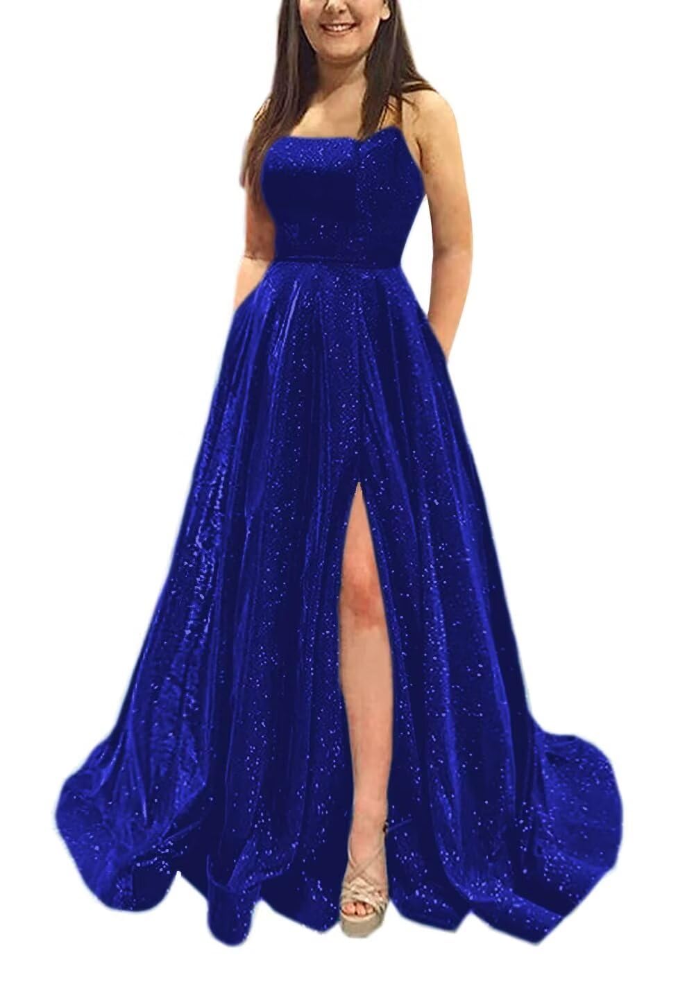 Kingbridal Gowns Spaghetti Straps Prom Dresses Long for Women 2026 A Line Sequin Satin Formal Evening Party Ball Gowns with Slit
