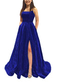 Kingbridal Gowns Spaghetti Straps Prom Dresses Long for Women 2026 A Line Sequin Satin Formal Evening Party Ball Gowns with Slit