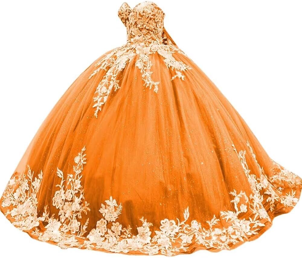 Sparkly Tulle Sweet 15 16 Quinceanera Dress Lace 3D Floral Ball Gown Strapless Puffy Prom Formal Gown