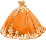 Sparkly Tulle Sweet 15 16 Quinceanera Dress Lace 3D Floral Ball Gown Strapless Puffy Prom Formal Gown