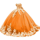Sparkly Tulle Sweet 15 16 Quinceanera Dress Lace 3D Floral Ball Gown Strapless Puffy Prom Formal Gown
