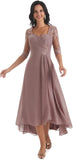 Women's Tea Length Mother of The Bride Dresses for Wedding Short Sleeves Lace Applique Formal Evening Prom Gowns