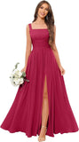 Kingbridal Chiffon A-line Bridesmaid Dresses for Women 2027 Long Square Neck Pleated Formal Evening Party Dress with Slit
