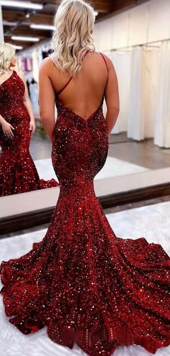 Women's Strapless Sequin Prom Dresses with Train Criss-Cross Mermaid Long Formal Evening Gowns