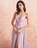 Women's Spaghetti Straps Prom Dresses Long V-Neck Sparkling Bridesmaid Dresses Formal Evening Gowns with High Slit