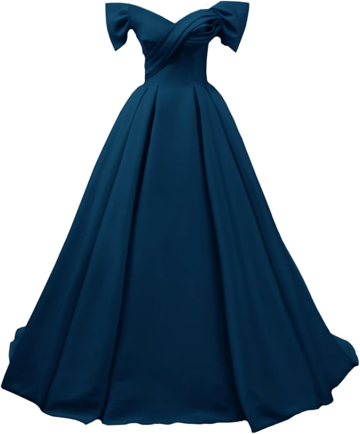 Off Shoulder Satin Prom Dresses for Women V-Neck Elegant A-Line Long Pleated Formal Evening Gown