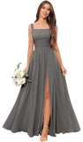 Kingbridal Chiffon A-line Bridesmaid Dresses for Women 2027 Long Square Neck Pleated Formal Evening Party Dress with Slit