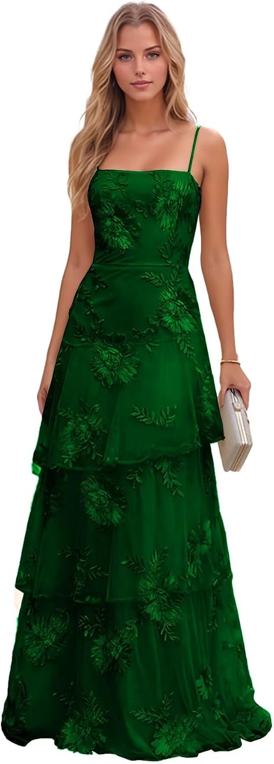 Jacquard Laces Prom Dress for Women Spaghetti Strap Bridesmaid Dresses Long Formal Wedding Party Gown