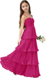 Chiffon Pleated Junior Bridesmaid Dress Princess Birthday Tiered Ruffle Prom Gown Wedding Long Flower Girl Dress