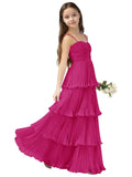Chiffon Pleated Junior Bridesmaid Dress Princess Birthday Tiered Ruffle Prom Gown Wedding Long Flower Girl Dress