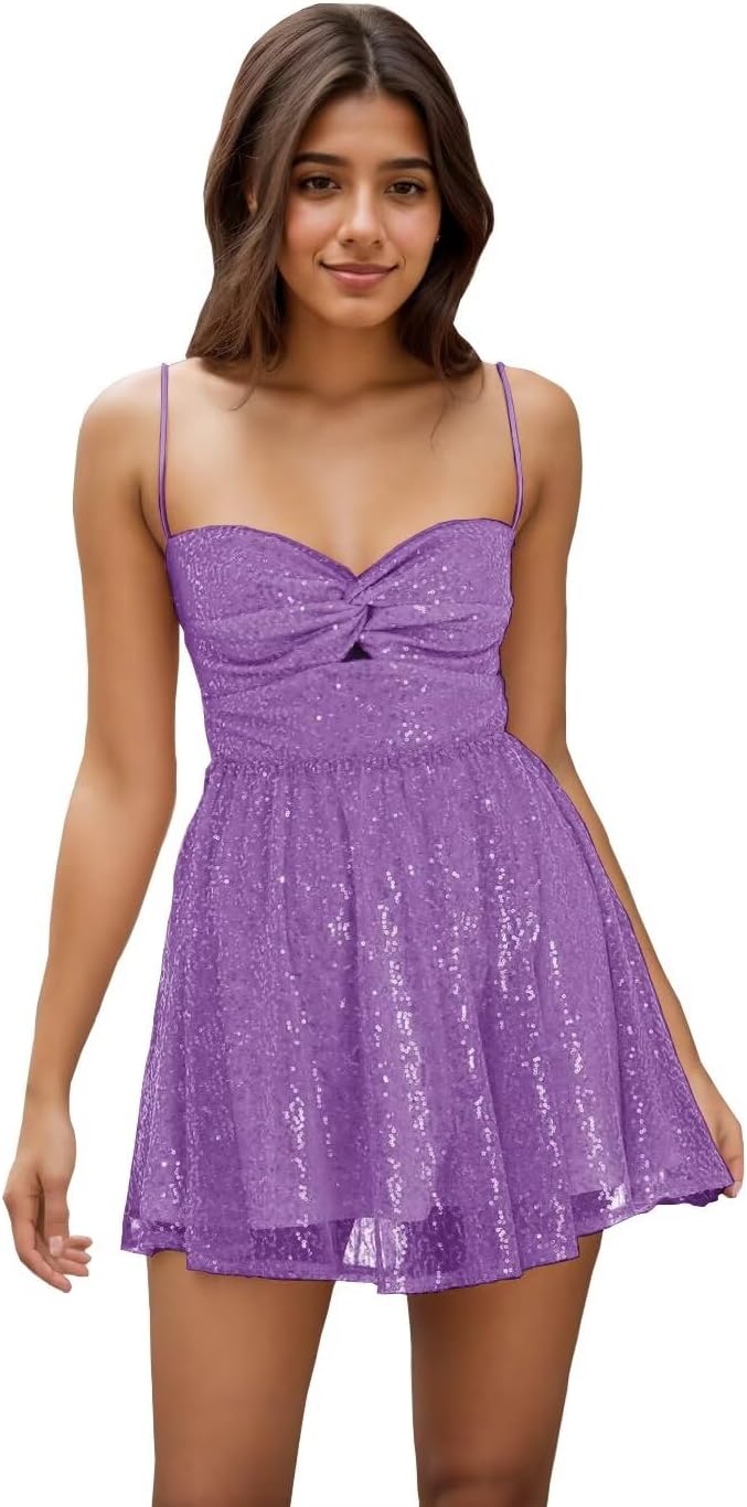 Spaghetti Straps Sequin Homecoming Dresses for Teens 2027 Short Sequin Dresses Mini Formal Cocktail Gown