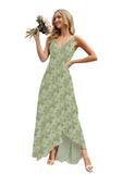 Women’s Long Bridesmaid Dresses Sleeveless V-Neck Formal Wedding Guest Chiffon Prom Gowns for Teens