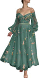 Vestidos de fiesta de tul con bordado de flores para mujer, 2024, largos, con hombros descubiertos, formales, para noche 