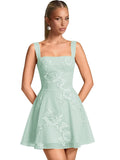 Floral Tulle Homecoming Dresses Short Embroidery Lace A-Line Mini Formal Graduation Cocktail Gown