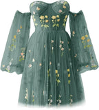 Vestidos de fiesta para mujer, cortos, con hombros descubiertos, bordados florales, de tul, formales, para fiesta de graduación 