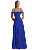 Off The Shoulder Floral Bridesmaid Dresses Long Lace Appliques Formal Gown A Line Wedding Guest Dress