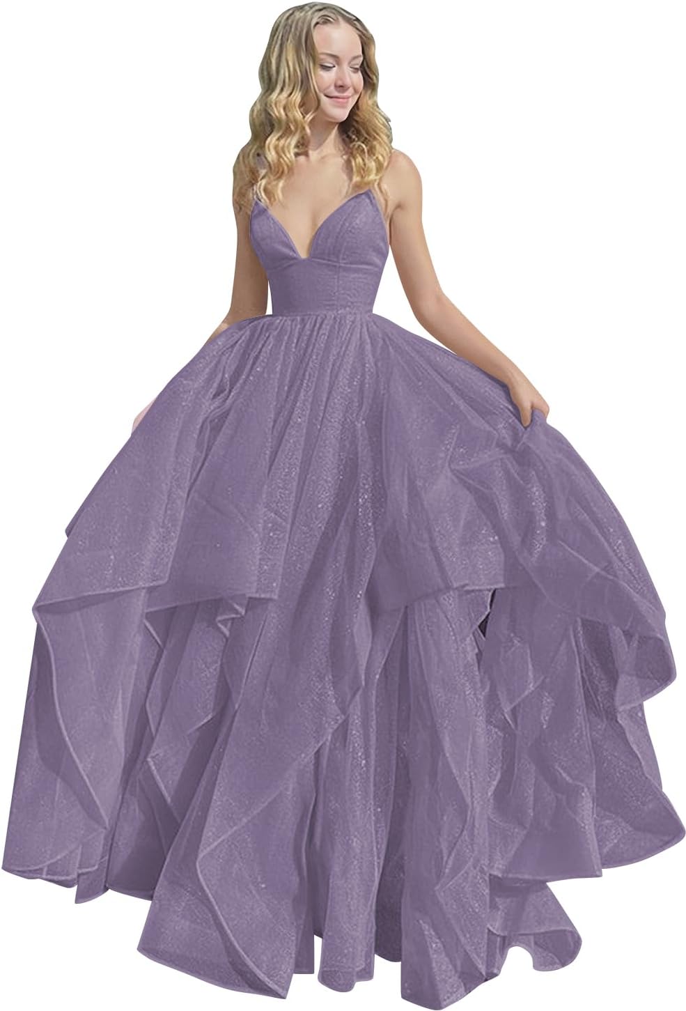 Women's Sparkly Tulle Prom Dress 2023 Long Ball Gown Spaghetti Straps Quinceanera Dress