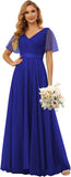 Damen Brautjungfernkleider mit Flatterärmeln, Tüll, lang, V-Ausschnitt, Empire-Taille, formelles Kleid 