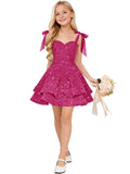 Sparkly Sequin Flower Girl Dress Tiered Cute Bow Spaghetti Straps Sweetheart Toddler Formal Dresses 2026