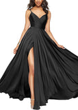 Satin Bridesmaid Dresses for Women Spaghetti Straps Wedding Guest Dress Long V Neck Formal Gown with Slit