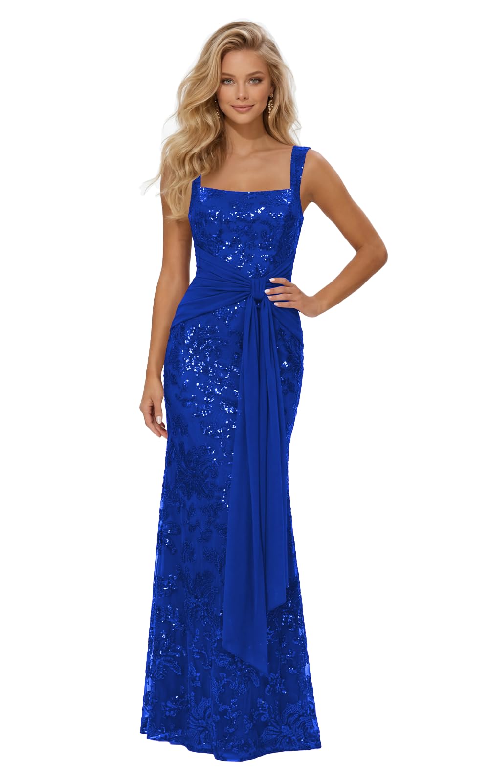 Lace Sequin Spaghetti Straps Prom Dress Long Ball Gown 2026 Mermaid Front Tie Backless Formal Evening Gowns