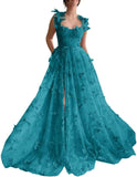 Vestidos de fiesta largos de tul con mariposas 3D para adolescentes, vestidos de fiesta formales de noche bordados con abertura 