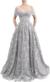 Sparkly Off Shoulder Tulle Prom Dresses with Butterfly Appliques Long A Line Formal Evening Party Gowns for Women