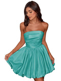 Short Satin A-Line Ruched Homecoming Dresses for Teens Strapless Ruched Mini Formal Cocktail Party Dress