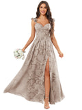 Chiffon Floral Bridesmaid Dresses with Slit Sleeveless Corset Ruffle A Line Long Formal Evening Gowns