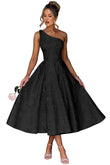 Jacquard Floral Satin Prom Dresses 2026 One Shoulder A-Line Midi Formal Evening Party Gown with Pockets for Women