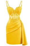 Lace Satin Homecoming Dresses for Teens 2027 Short Prom Dress Spaghetti Straps Corset Cocktail Formal Evening Gowns