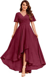 Women's Flutter Sleeve Bridesmaid Dresses with Pockets High Low Formal Dress