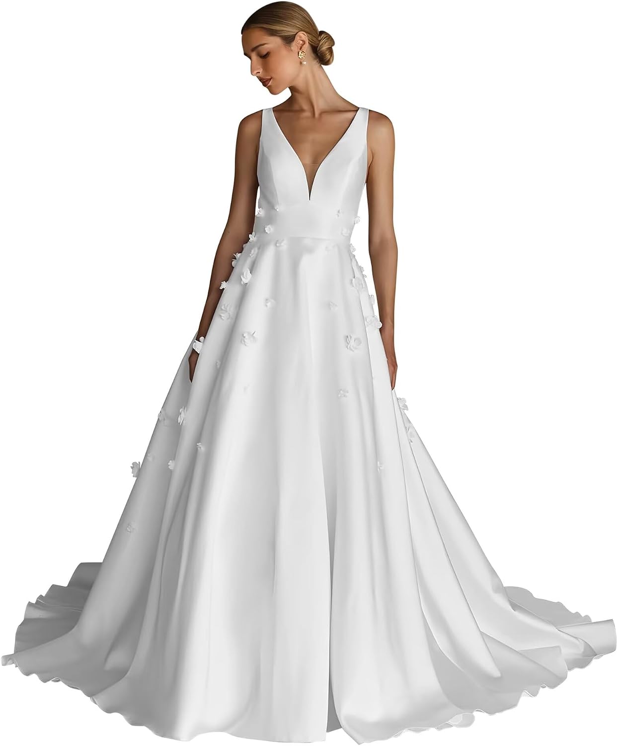 Spaghetti Straps Satin Wedding Dress for Bride 2027 A Line V Neck Bridal Gowns with Train