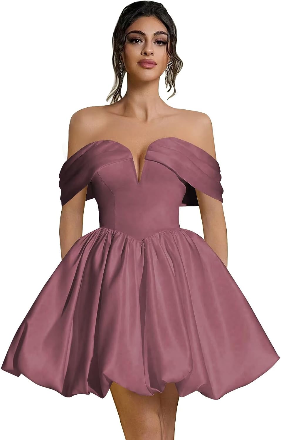Off Shoulder Satin Homecoming Dresses Teens Short Bubble Dress A Line Mini Cocktail Party Gown
