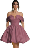 Off Shoulder Satin Homecoming Dresses Teens Short Bubble Dress A Line Mini Cocktail Party Gown