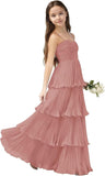 Chiffon Pleated Junior Bridesmaid Dress Princess Birthday Tiered Ruffle Prom Gown Wedding Long Flower Girl Dress