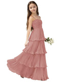 Chiffon Pleated Junior Bridesmaid Dress Princess Birthday Tiered Ruffle Prom Gown Wedding Long Flower Girl Dress