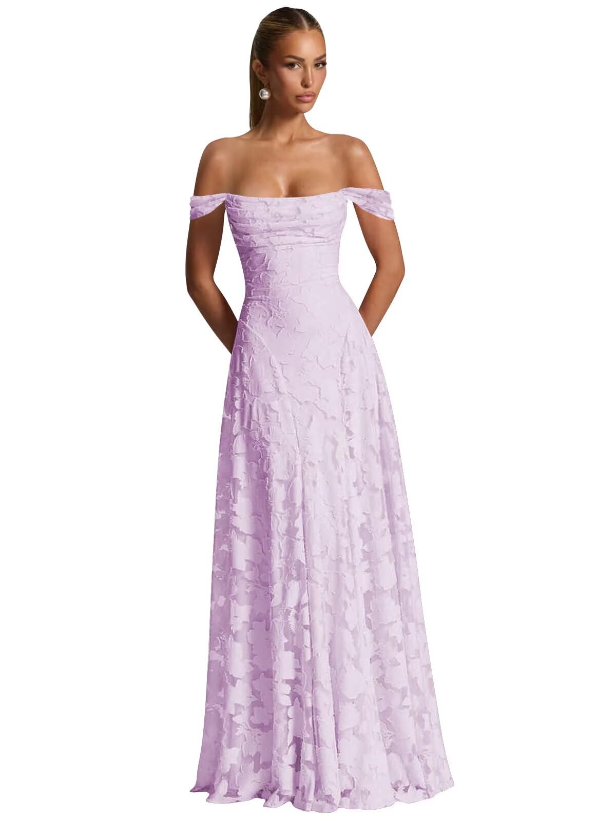 Off The Shoulder Floral Bridesmaid Dresses Long Lace Appliques Formal Gown A Line Wedding Guest Dress
