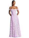 Off The Shoulder Floral Bridesmaid Dresses Long Lace Appliques Formal Gown A Line Wedding Guest Dress