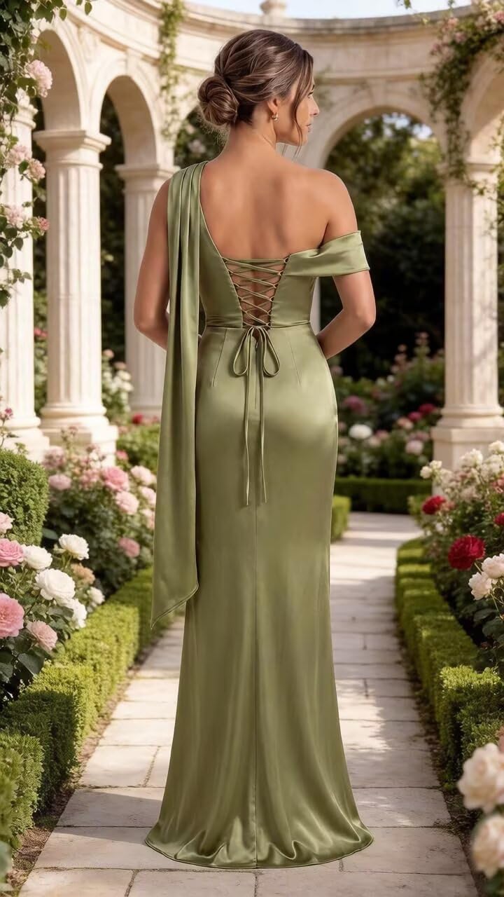 Kingbridal One Shoulder Bridesmaid Dresses for Women Mermaid Satin Formal Evening Maxi Dress